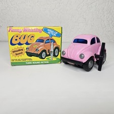 1970's Funny Whistling VW Bug Blue Volkswagen Wind-up Toy Car W/Box