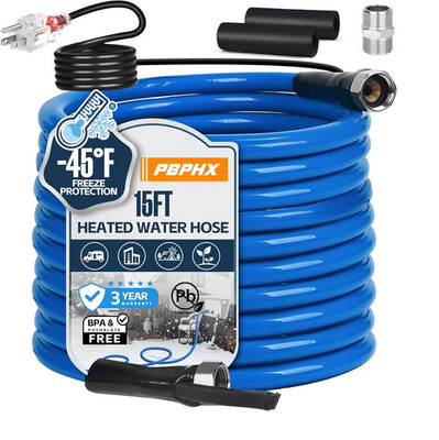 15FT Heated Water Hose for Drinking Water  -45°F Self-Regulating Anti-Freezing