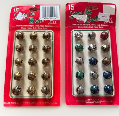 Vintage Criterion Bell Co. 3/4'' Brass+multicolors Jingle Bells 30 Sealed on Card