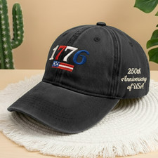 1776 Anniversary Hat 250th Celebration Embroidered Cotton Charcoal Baseball Cap