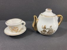 VTG Small Miniature Dollhouse Size Porcelain Tea Set Teapot Cup Saucer Taiwan