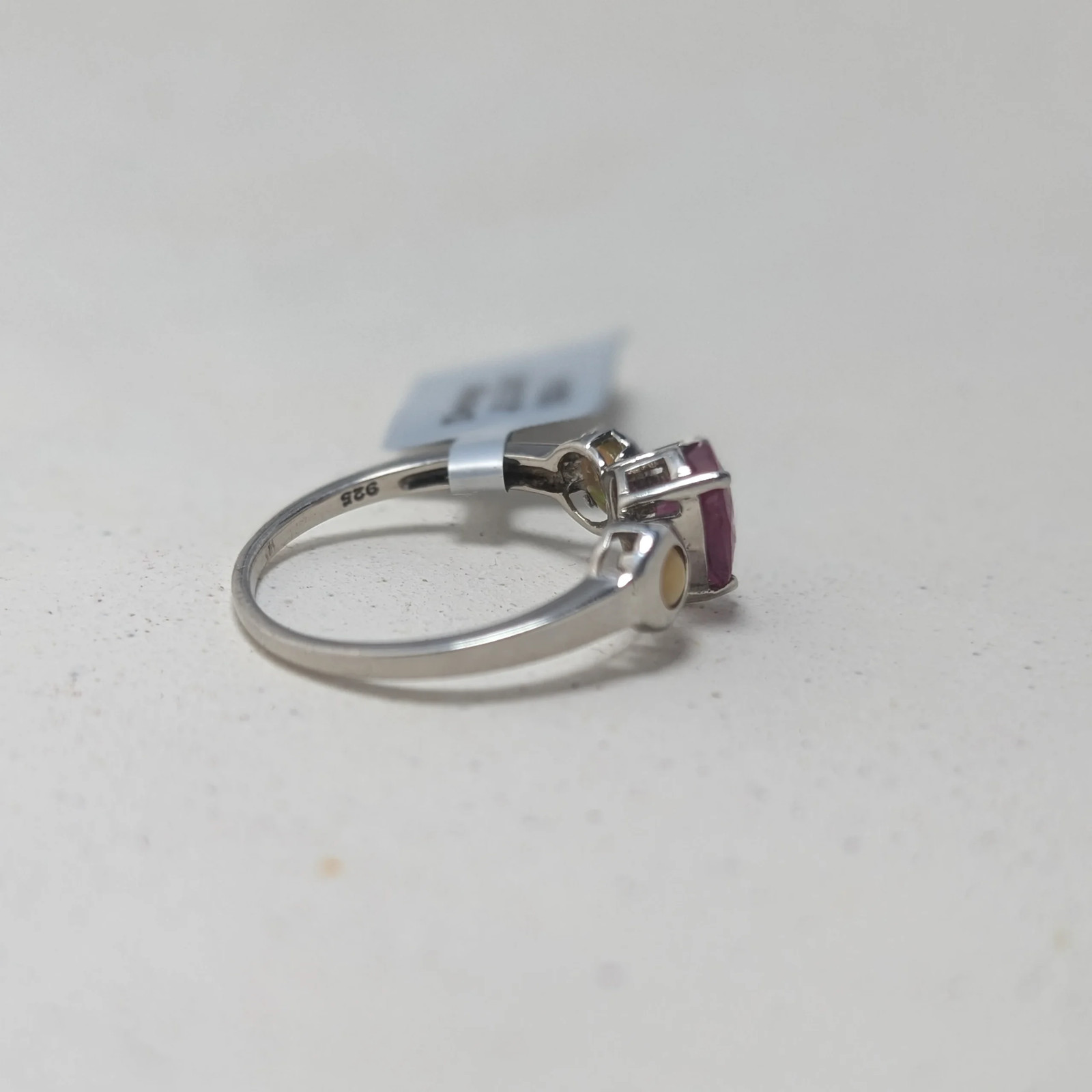 Sterling Silver Ruby Opal Ring, Teardrop Pink Fire - image 2