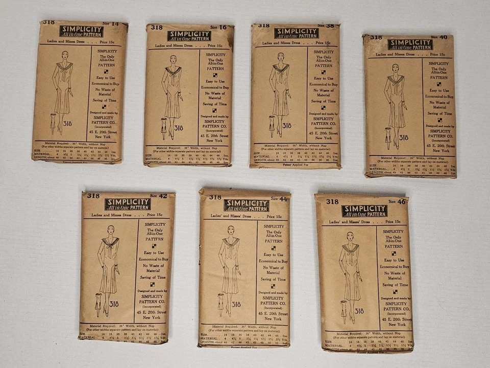 Antique Simplicity Pattern #318 1920s Flapper Dress NOS Unused SZ 14 16 38 40 42 - Image 2 of 4