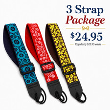 3 Pack Guitar Straps Floral Bundle Adjustable Acoustic Electric Bass Made in USA