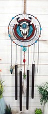 Carillón de viento pluma calavera de vaca boho chic indio tribal del suroeste atrapasueños