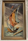 Painting Of Sailboat With Vibrant Abstract Sail by Fairchild. Mid Century Modern — photo 1
