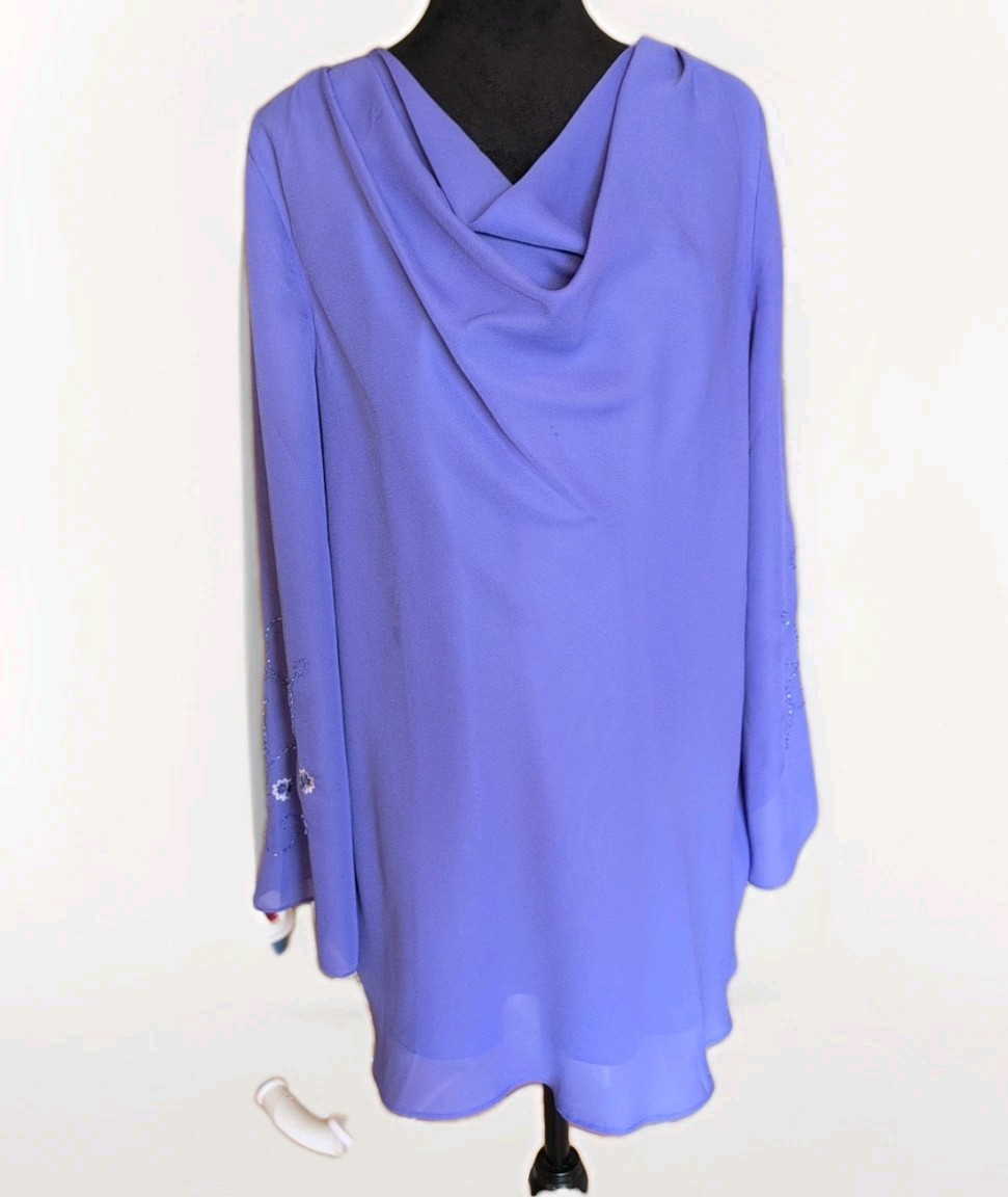Candlelight & Champagne Top Women 16W Violet Blue Beaded Feminine Luxury