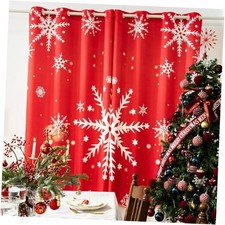 Christmas Decorations Curtains, W52 x 52"W x 108"L Pack of 2 Snowflake Red