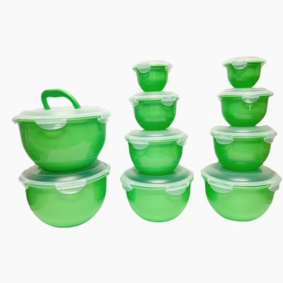 LocknLock Nestable Tulip Food Container Bowls w/ Lids 10-Pc K99920 KIWI GREEN