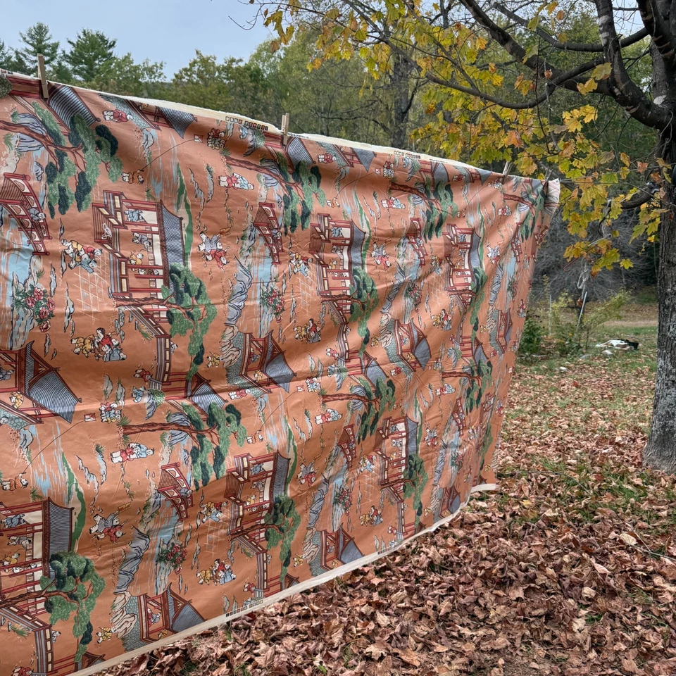 Vintage Cotton Chintz Fabric 7 5/8 yds 101 Children Peach Upholstery Drapes - Image 2 of 4