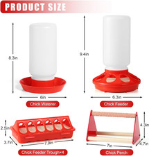 7 PCS Chick Feeder and Waterer Kit with Wooden Perch Baby Poultry Starter Set