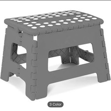 9” Folding Step Stool Portable Collapsible Plastic Chair Anti-Skid Handle Grey