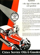 1928 Original Cities Service Oils & Gas Ad. Large Red Limousine w/ Chauffeur