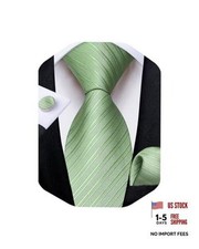 Mens Solid Tie Set Silk Necktie and Pocket Square Cufflinks Bright Green