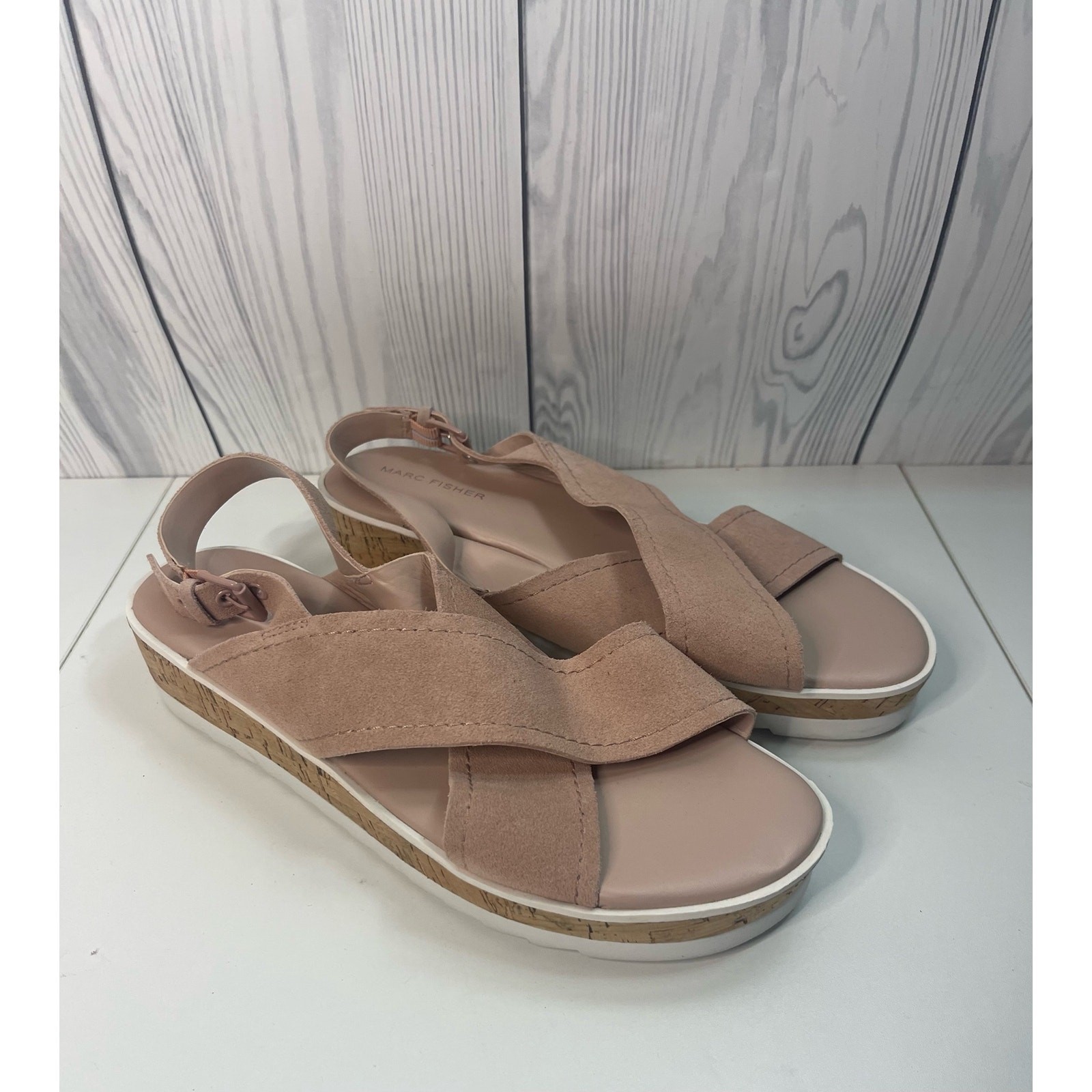 APL MARC FISHER sandalo blush rosa scamosciato cinturino incrociato fibbia taglia 10 donna