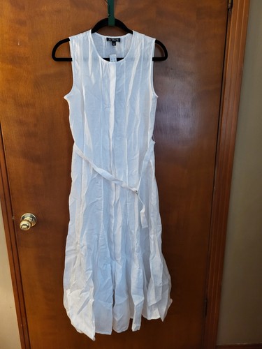 J.CREW Leinenkleid Damen Small Weiß Naht Midi Ärmellos CA671 Neu mit Etikett - Bild 1 von 4