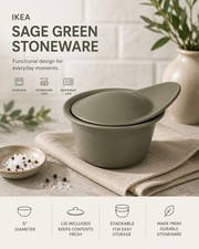 IKEA Sage Green Stoneware Ramekin w Lid 5 Cov...