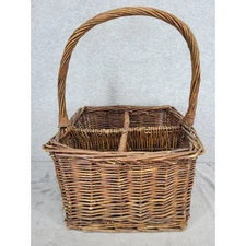 Wicker Divided Carry Basket Organizer Handle Picnic Farmhouse Rustic Decor