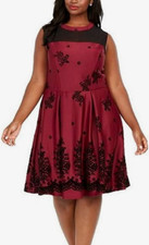 Love Squared Womens Plus Velvet Illusion Scuba Dress Red 1X .