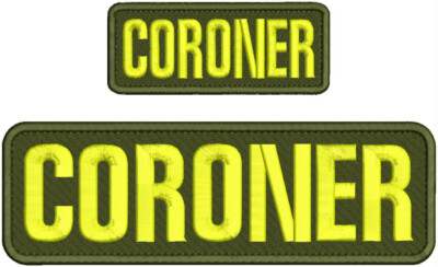 CORONER EMBROIDERY PATCH 3X10 AND 2X5 hook on back yellow on od green