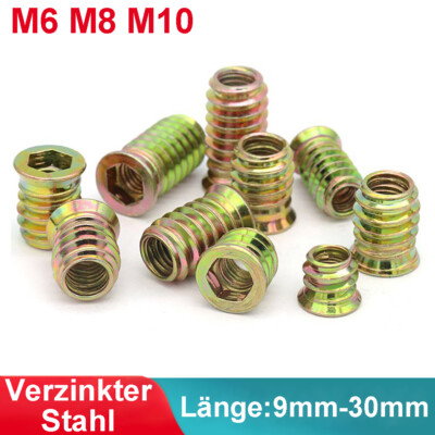 M6 M8 M10 Holz Möbel Gewindeeinsatz Muttern Hex Einschraubmuttern Verzinkt