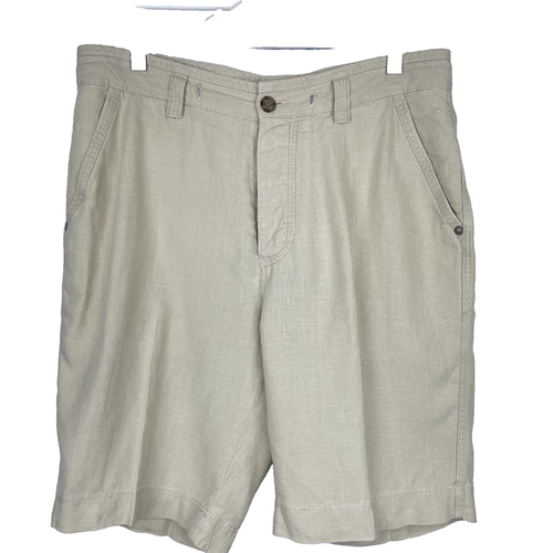 Baird McNutt Murano 100 % Leinen Knopfleiste Shorts Größe 33 x 9 beige tropisch Resort