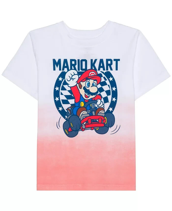 Гибридная футболка с коротким рукавом и рисунком Mario Kart для маленьких мальчиков, 2 белых пуловера