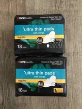 *Lot Of 2* CVS Health Ultra-Thin Pads with Wings Regular ~18 Pads Each