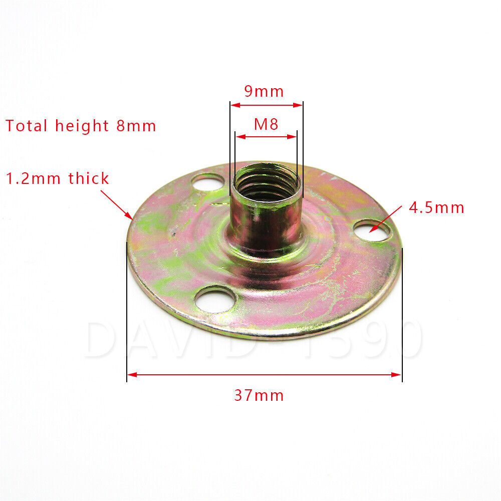 M6 M8 M10 Steel Tee Nuts – 1/4" Round Base, 3-Prong Hole For Furniture & Wood