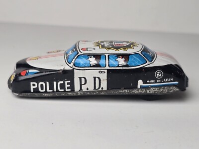 Vintage 1960s T.N. Nomura Japan Tin Litho Friction Toy Police Car