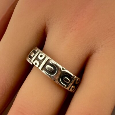 Vintage 925 Sterling Silver geometric Designs Tribal Patterns Ring Size 12 6.5g