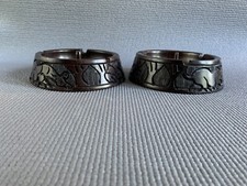 Wooden ASHTRAY EBONY? TURNED AFRICAN ANIMALS HAND CARVED HEAVY Rare x2 Vintage