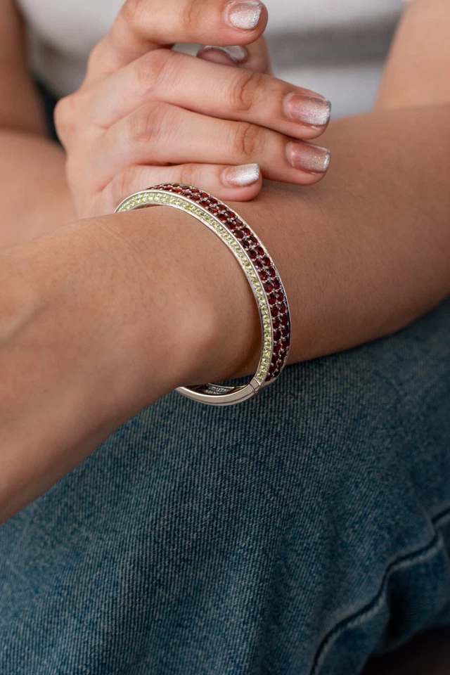 925 Sterling Silver Cuff Bangle Bracelet Gemstones Rhodium Plated Size M - Image 4 of 4