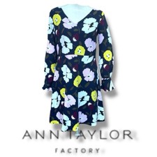 Floral Print Ann Taylor Factory Dress Size 4 Petite Long Sleeve