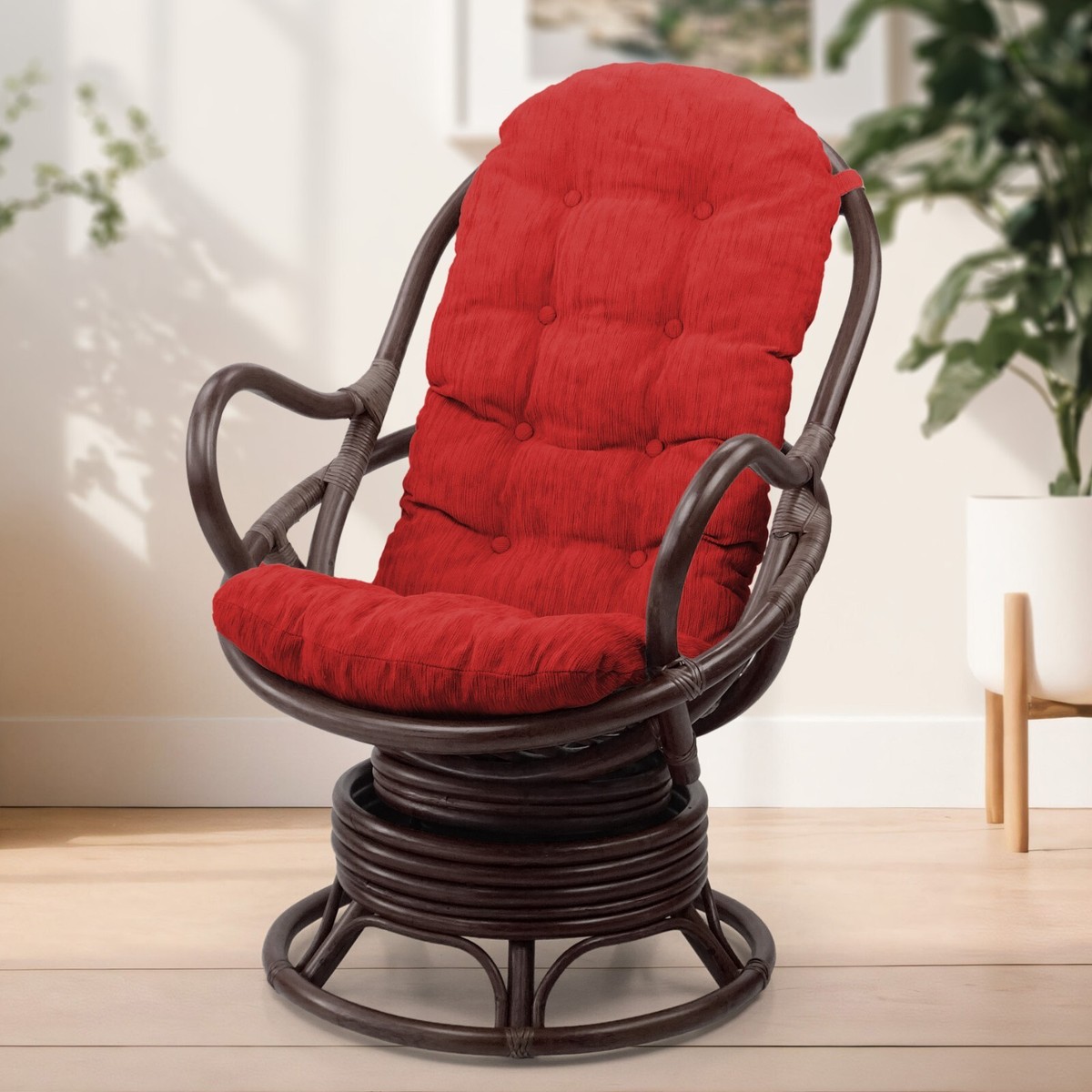 Java Handmade Design Rattan Wicker Swivel Rocking Chair Thick