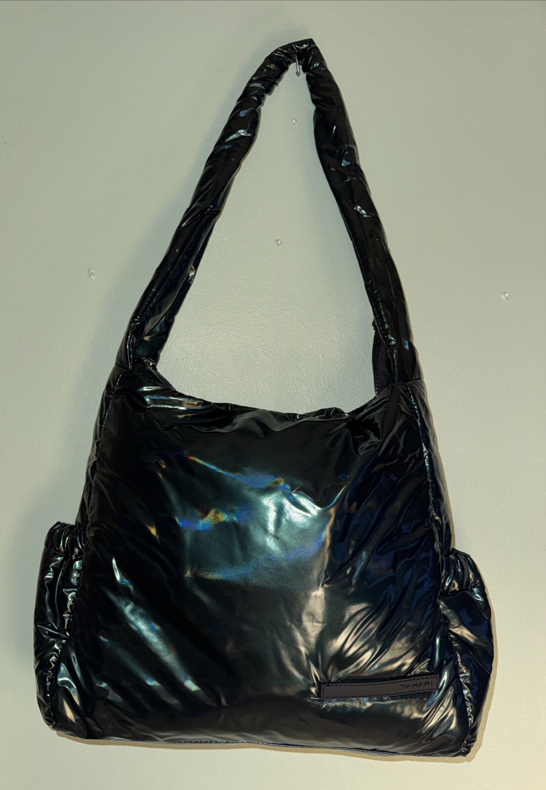 NWT Tahari Bardot Hobo Bag Metallic Peacock Puffer Shoulder Bag Recycled Zipper