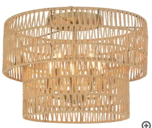 Minka Lavery Bungalow Heaven 20"  Flush Mount-Soft Brass with Papyrus Rope Shade - Picture 1 of 6