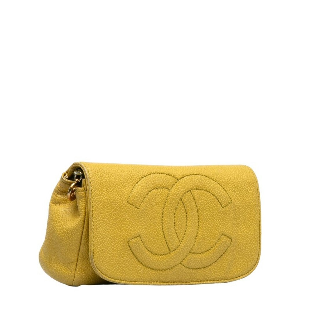 Auth CHANEL Yellow Coco Mark Pouch From Japan