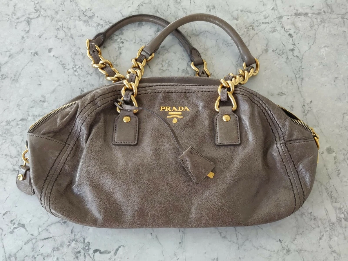 Prada Brown Leather Padlock Shoulder Bag