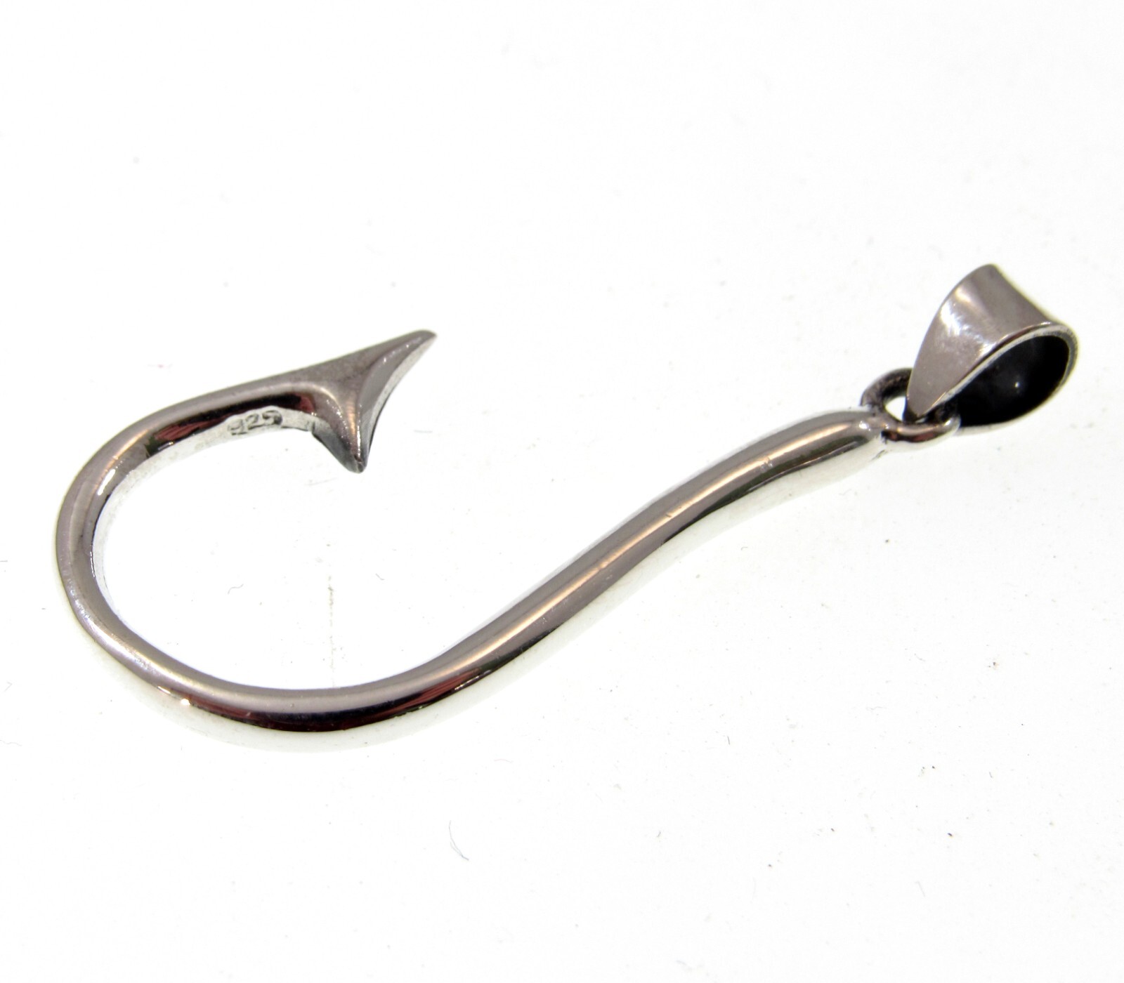 Handcrafted Solid 925 Sterling Silver Barbed J Hook Fish Hook Pendant