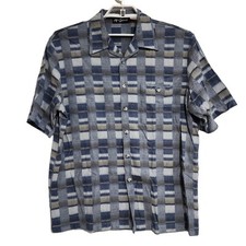 Vtg Alan Stuart Mens Large Button Up Shirt Short Sleeve Multi Pattern Colorblock