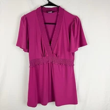 BCBG Paris Purple Babydoll Blouse Size M Y2K Style V-Neck Boho Fairy