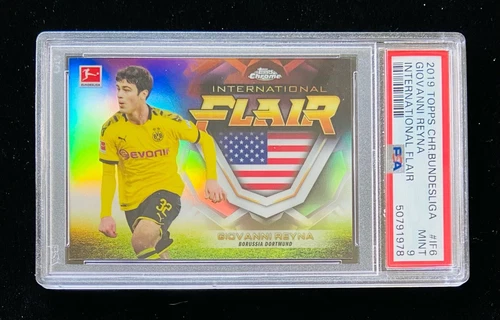 2019-20 Topps Chrome Bundesliga Giovanni Reyna International Flair Card PSA 9