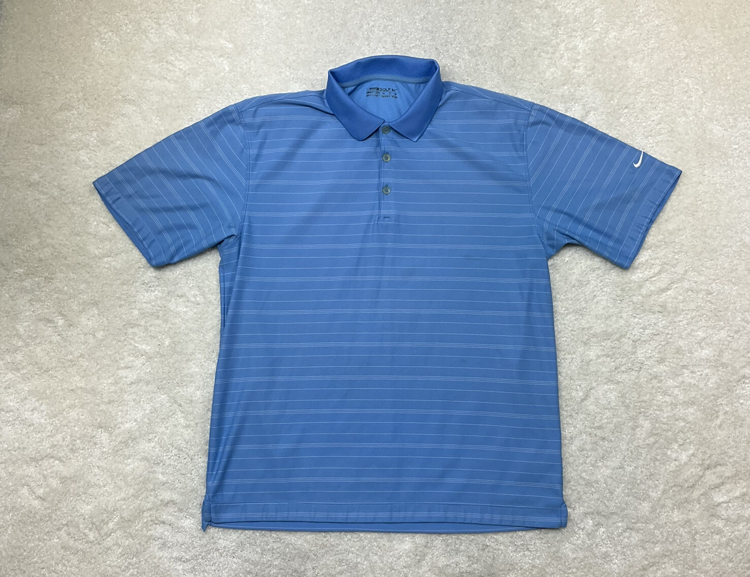 Nike Golf Fit Dry Mens Size M Short Sleeve Blue White Striped Polo Shirt