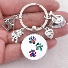 Dog Paw Keychain I Love My Dog Backpack Charm Dog Pet Lovers Gift Men Women