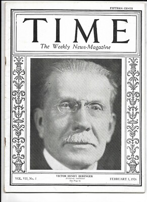 Time Magazine February 1, 1926- Victor Henry Berenger