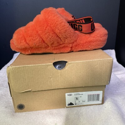 UGG Fluff Yeah Slide Ribbon Red Fur Slippers Womens Size 6