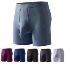 Men's Underwear Boxer Briefs Anti-Chafing Long Leg Boxer Briefs Separate Pouch 