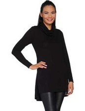 Lisa Rinna Black Petite Cowl Neck Lightweight Tunic Top New Seam Detail