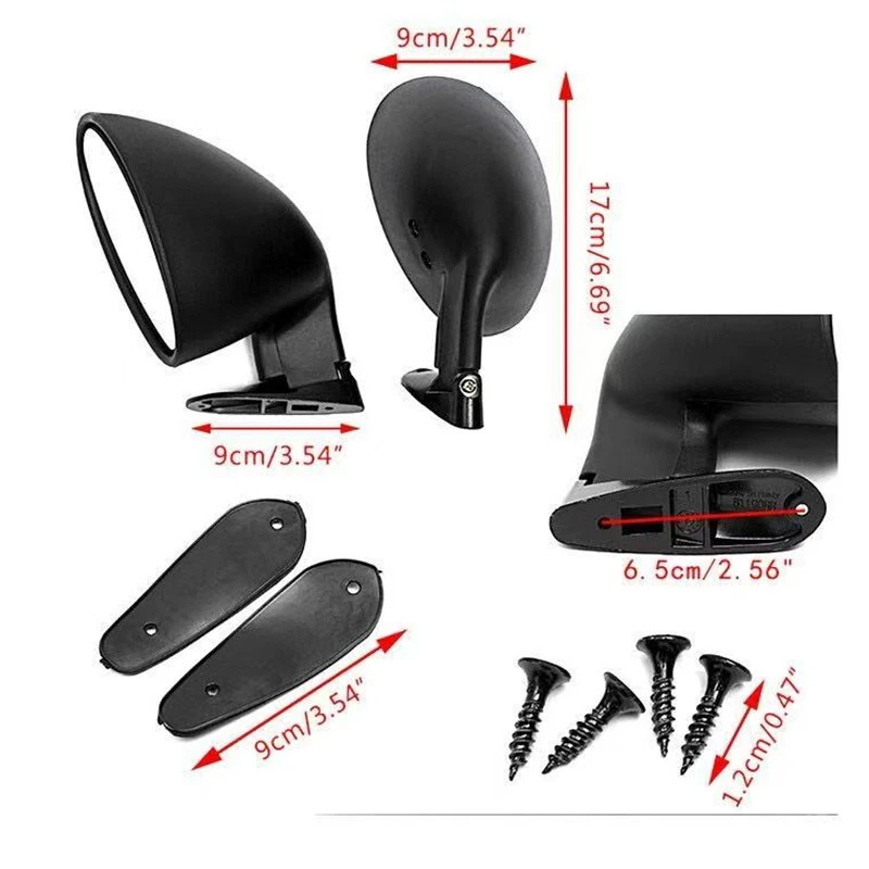 Espejo retrovisor universal clásico vintage negro brillante para coche Foto 2 de 4